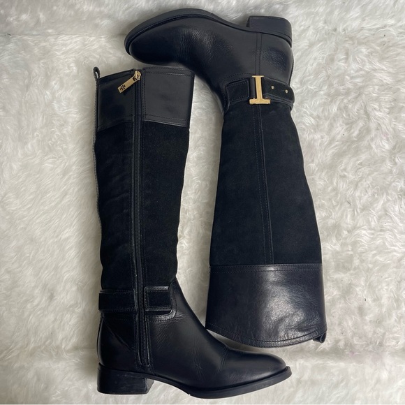 Tory Burch Shoes - Tory Burch Riding Boots Tenley in Black Leather and Suede Size 5.5
